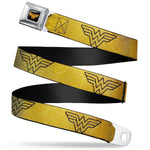 Wonder Woman Logo Reverse Brushed Black Gold Seatbelt Belt - Wonder Woman Logo Metallic Gold/Black Webbing