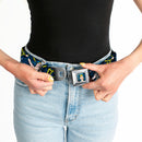 Wonder Woman Face Comic Full Color Blues Seatbelt Belt - Wonder Woman Face/Poses/Logos/Comic Scenes Blues/Yellow Webbing