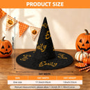 Personalized Halloween Witch Hat with Name Repeated All Over - Custom Name in Gold Dripping Font on All-Black Quilted Witch Hat for Adults and Teens