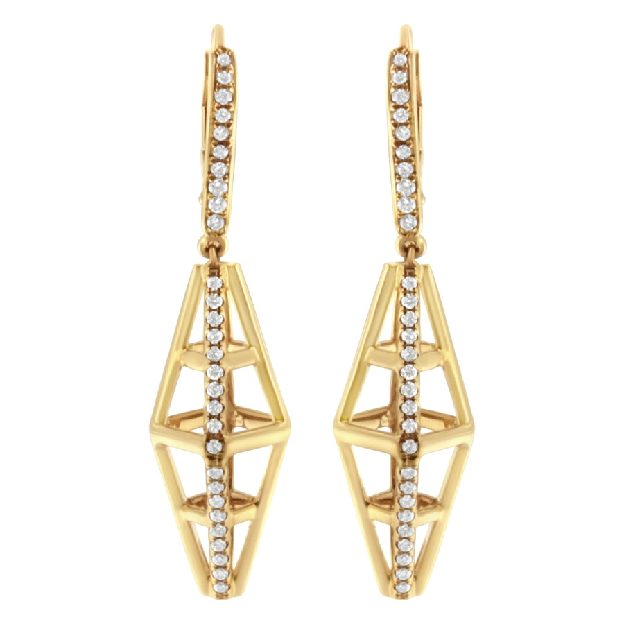 14K Yellow Gold 5/8 Cttw Diamond Geometrical Pillar Drop and Dangle Earrings (G-H Color, SI1-SI2 Clarity)