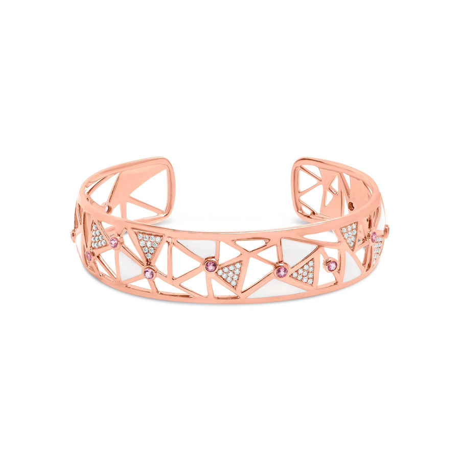 14K Rose Gold 5/8 Cttw Diamond with Pink Tourmaline Open Cuff Bangle with White Enamel (G-H Color, SI1-SI2 Clarity) - 7