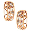 14K Rose Gold 1/6 Cttw Diamond and Pink Tourmaline White Enamel Geometric Hoop Earrings
