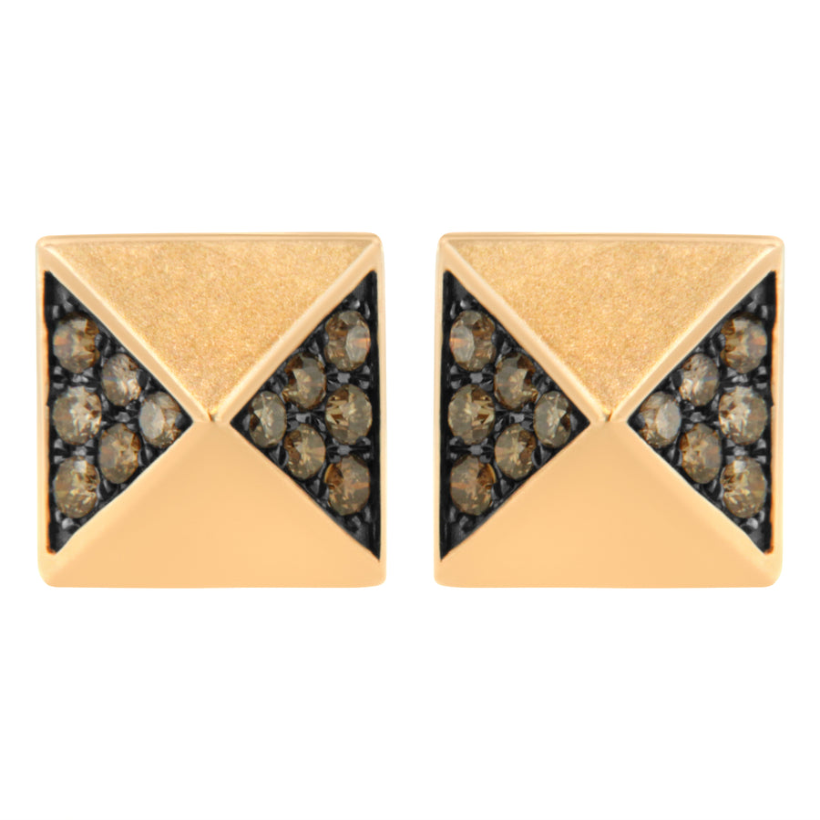14K Rose Gold 1/4 Cttw Brown Diamond Pyramid Stud Earring (Brown Color, SI1-SI2 Clarity)