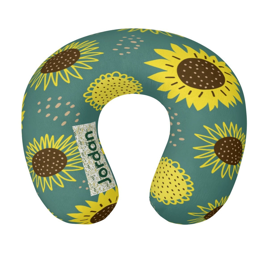 Personalized Sunflower Travel Neck Pillow with Name | Memory Foam, Detachable Washable Cover | Custom Gift for Sunflower Lovers