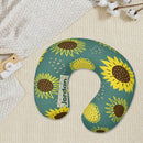Personalized Sunflower Travel Neck Pillow with Name | Memory Foam, Detachable Washable Cover | Custom Gift for Sunflower Lovers