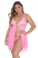 Plus Size Lace Inset Jagged Hem Babydoll