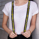 Suspenders - 1.0" - BATMAN Bat Signal Triple Stripe Black White Yellow