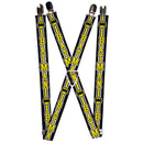 Suspenders - 1.0" - BATMAN Bat Signal Triple Stripe Black White Yellow