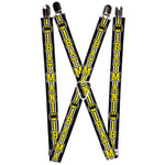 Suspenders - 1.0" - BATMAN Bat Signal Triple Stripe Black White Yellow