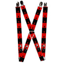 Suspenders - 1.0" - Harley Quin Standing Pose Diamonds Black Red