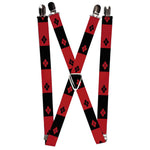 Suspenders - 1.0" - Harley Quinn Diamond Blocks2 Red Black Black Red