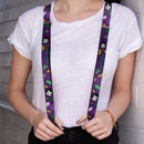 Suspenders - 1.0" - THE JOKER Face Elements Collage Purple Green Yellow White