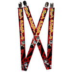 Suspenders - 1.0" - Harley Quinn 2-Poses Diamonds HEY PUDDIN Red Black Orange