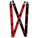 Suspenders - 1.0" - Harley Quinn Diamonds Red Black + Black Red