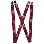 Suspenders - 1.0" - Wonder Woman Logo Floral Collage Purple Pinks Gold