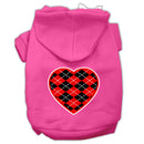 Pet Dog & Cat Hoodie Screen Printed, "Red Argyle Heart"