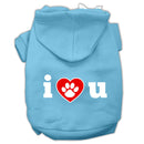 Pet Dog & Cat Hoodie Screen Printed, "I Love U"