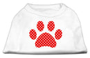 Pet Dog & Cat Shirt Screen Printed, "Swiss Dots Red Paw"