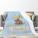 Personalized Kawaii Capybara Blanket | Custom Name | Palm Tree Blue Tropical Fleece Throw Gift