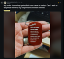Empowered Women Empower Women And Also Meet in the Dead of Night Feminist Dog Tag Keychain in Red with Silver Lettering