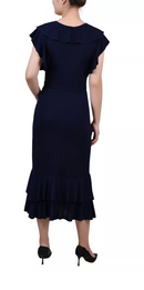 NY Collection Womens Short Flutter Sleeve Ruffle Neck Dress, Size Medium