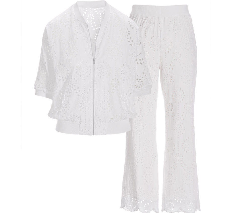 Boston Proper Eyelet Jacket and Pant Sport Set, Size Small