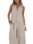 Women Sleeveless Vest – Casual Colorblock Collage Pants Suit