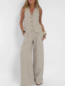Women Sleeveless Vest – Colorblock Collage Pants Casual Suit