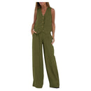 Women Sleeveless Vest – Colorblock Collage Pants Casual Suit