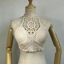 Women Crop Top – Retro Tassel Spaghetti Strap Hollow Halter Neck Top