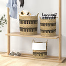 Seagrass Basket Set of 3 Stackable Storage Bins with Handles Woven Round Basket