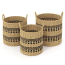 Seagrass Basket Set of 3 Stackable Storage Bins with Handles Woven Round Basket
