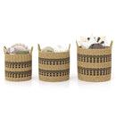 Seagrass Basket Set of 3 Stackable Storage Bins with Handles Woven Round Basket