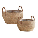 Set of 2 Plastic Lined Baskets with Handles | Seagrass Woven Storage Baskets