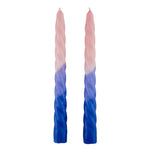 Set of 2 Taper Candle in Pink - Light Blue - Blue | Aesthetic Spiral Unscented Table Candlesticks | Gift for Her