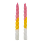 Set of 2 Taper Candle in Pink Yellow White | Spiral Unscented Aesthetic Dinner Candlesticks | Gift for Her