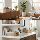 Set of 3 Rectangular Baskets | Storage Bins with Handles Home Shelf Organizers