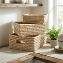 Set of 3 Rectangular Baskets | Storage Bins with Handles Home Shelf Organizers