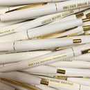 Set of 30 Coffee Before Adulting White Pens with Gold Lettering and Accents