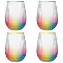 Set of 4 Rainbow Beveled Stemless Wine Glass | 19 oz.