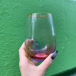 Set of 4 Rainbow Beveled Stemless Wine Glass | 19 oz.