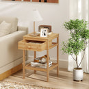 Set of 1/2 Bamboo Nightstand Bedside Table with Storage Drawer and Open Shelf