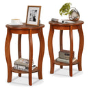 Set of 2 15 Inch 2-Tier Round End Table with Storage Shelf