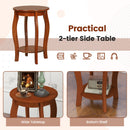 Set of 2 15 Inch 2-Tier Round End Table with Storage Shelf