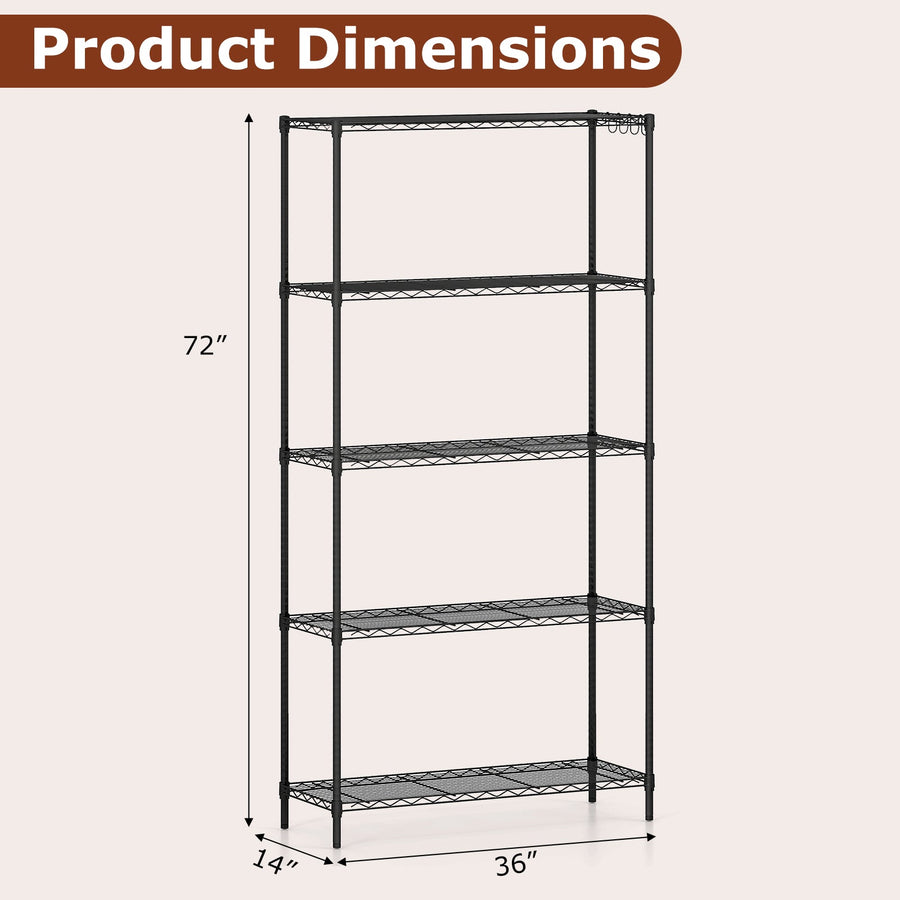 Set of 2 5-Tier Metal Storage Shelving Unit with V-Shaped Wire Rack and 1250 LBS Capacity-Black