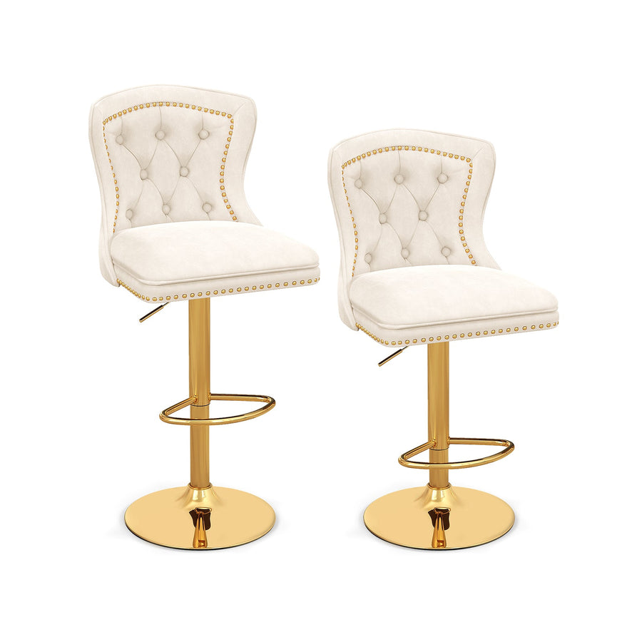 Set of 2 Bar Chairs with Footrest Electroplated Metal Base and Anti-Slip Ring