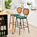 29.5 Inch Modern Faux Leather Bar Stools with Imitation Rattan Woven Backrest
