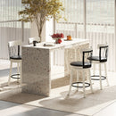 Set of 2 Bar Stools Swivel Bar Chairs with Footrest Rubber Wood Frame and Tufted Rivets