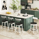 Set of 2 Bar Stools Swivel Bar Chairs with Footrest Rubber Wood Frame and Tufted Rivets