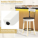 Set of 2 Bar Stools Swivel Bar Chairs with Footrest Rubber Wood Frame and Tufted Rivets